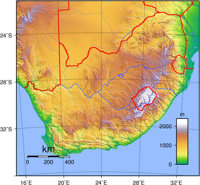 Suedafrika, Relief, Topographie, Karte